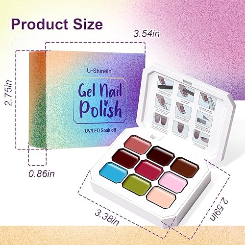 Miniatura 8 de Juego de gel de pintura degradada, 9 colores, esmalte de uñas de gel ombré, rojo, marrón, azul claro, rosa, esponja para uñas de pigmento, Pat Aura,