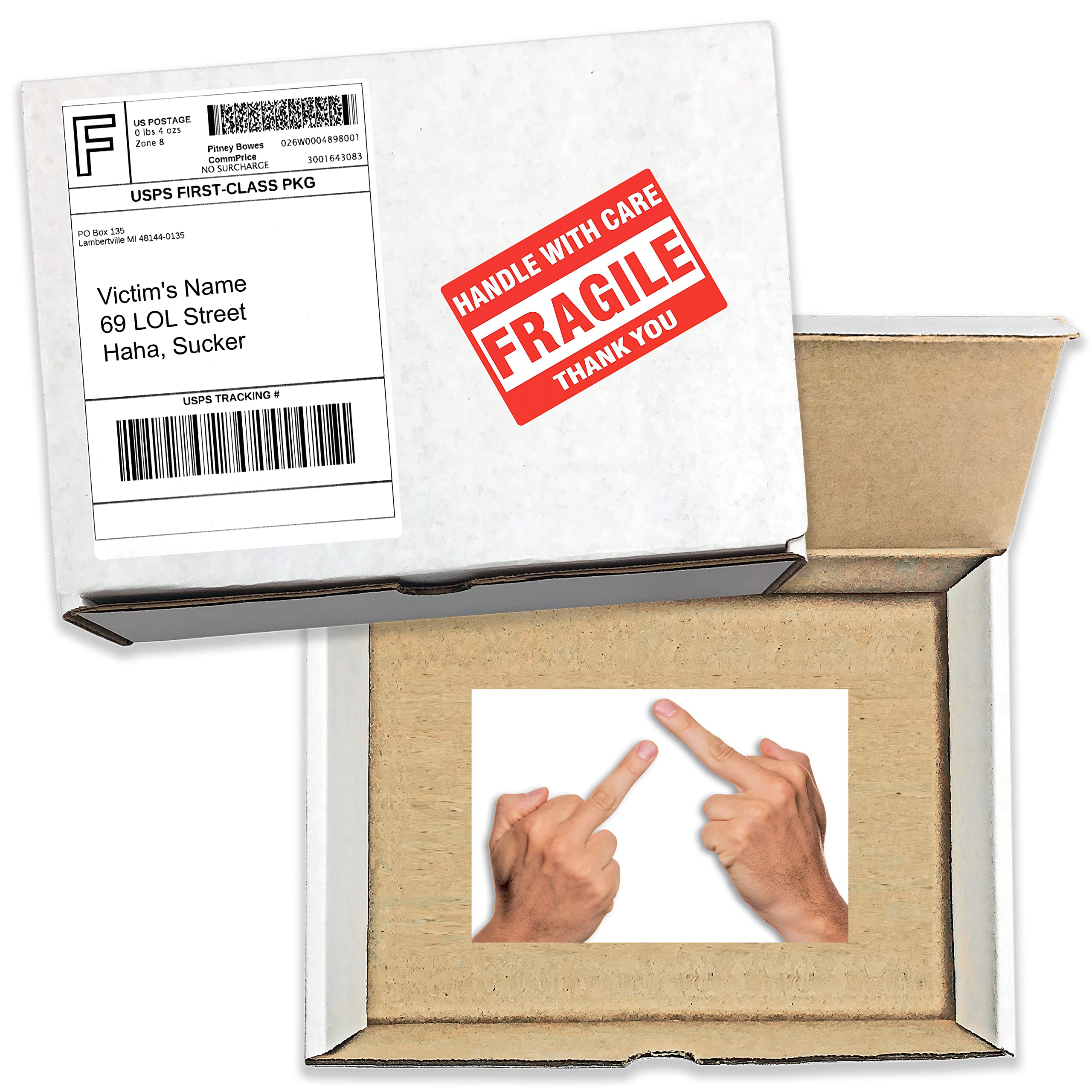 Double Middle Finger Surprise Prank Box Joke gets Sent Directly to Your Friends, Family, for Fun, 100% Anonymously!