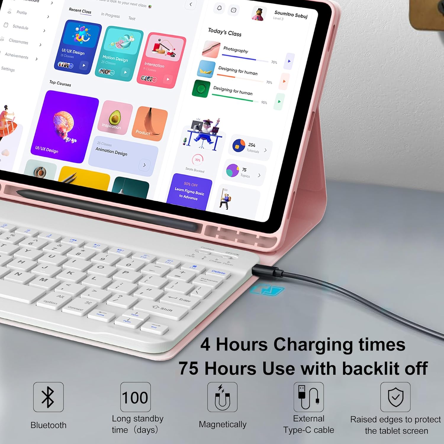 Keyboard charging via USB-C with battery life details