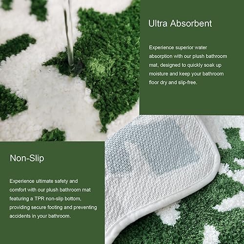 Miniatura 3 de YRXRUS Alfombra de baño de copo de nieve de Navidad, decoración de Navidad, tapete con forma de nieve verde y blanca, sala de estar, dormitorio,