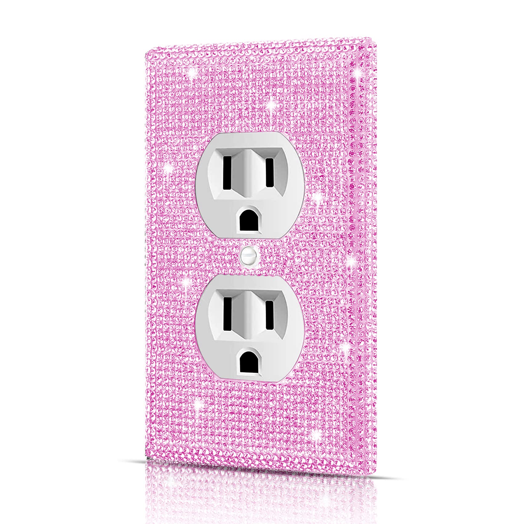 Wall Plate Outlet Cover, Plug Cover for Electrical Outlet, Standard Size 4.50" x 2.76", Dengduoduo Silver Pink Rhinestones Bling Decorative Light