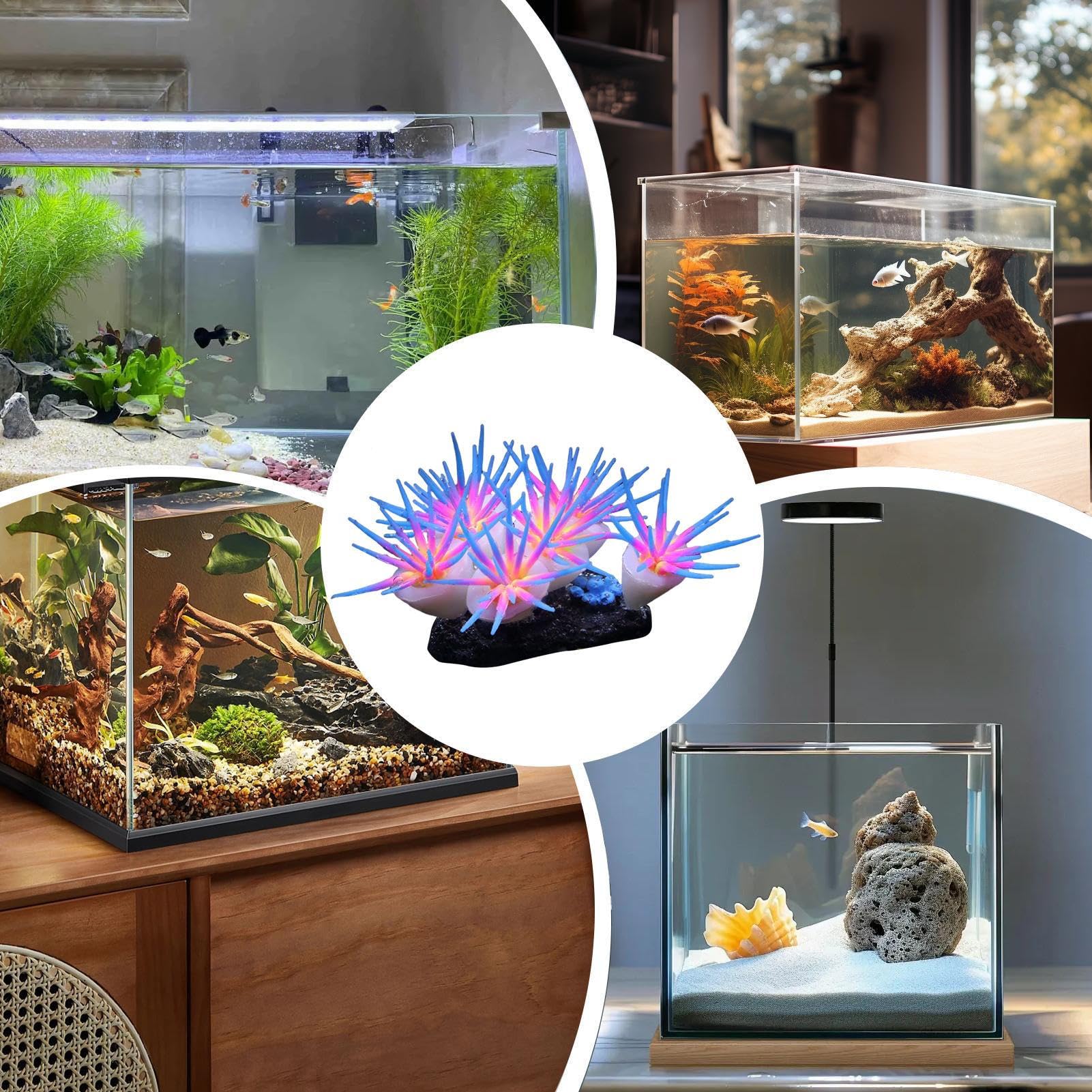 Générique Fish Tank Glowing Coral Ornaments, Silicone Soft Coral Decorations, 3.94x2.36in Artificial Luminous Aquarium Plants, Tank Decor, Suitable for Freshwater