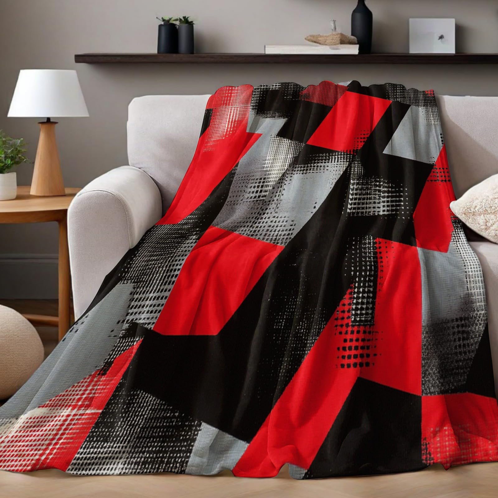 Couverture Polaire Chaude 150 x 200 cm Motifs géométriques Abstraits Couverture Légère et Douce pour Canapé et Lit, Plaid pour Camping et Voyage, Toute Saison