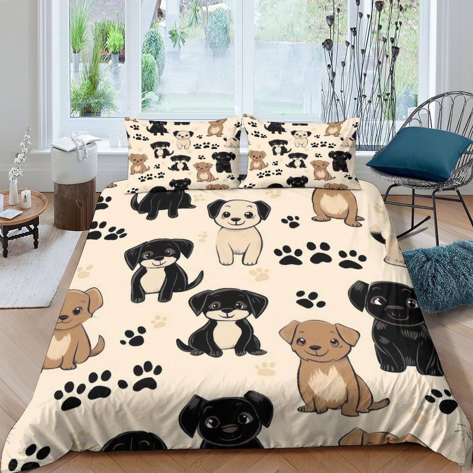 Ctjqhvkz Style-8 3D Printed Cute Puppy Fitted Sheet Microfiber Soft Anti-Slip Bed Cover Dog Paw Bedroom Decor Machine Washable Single（135X200cm）