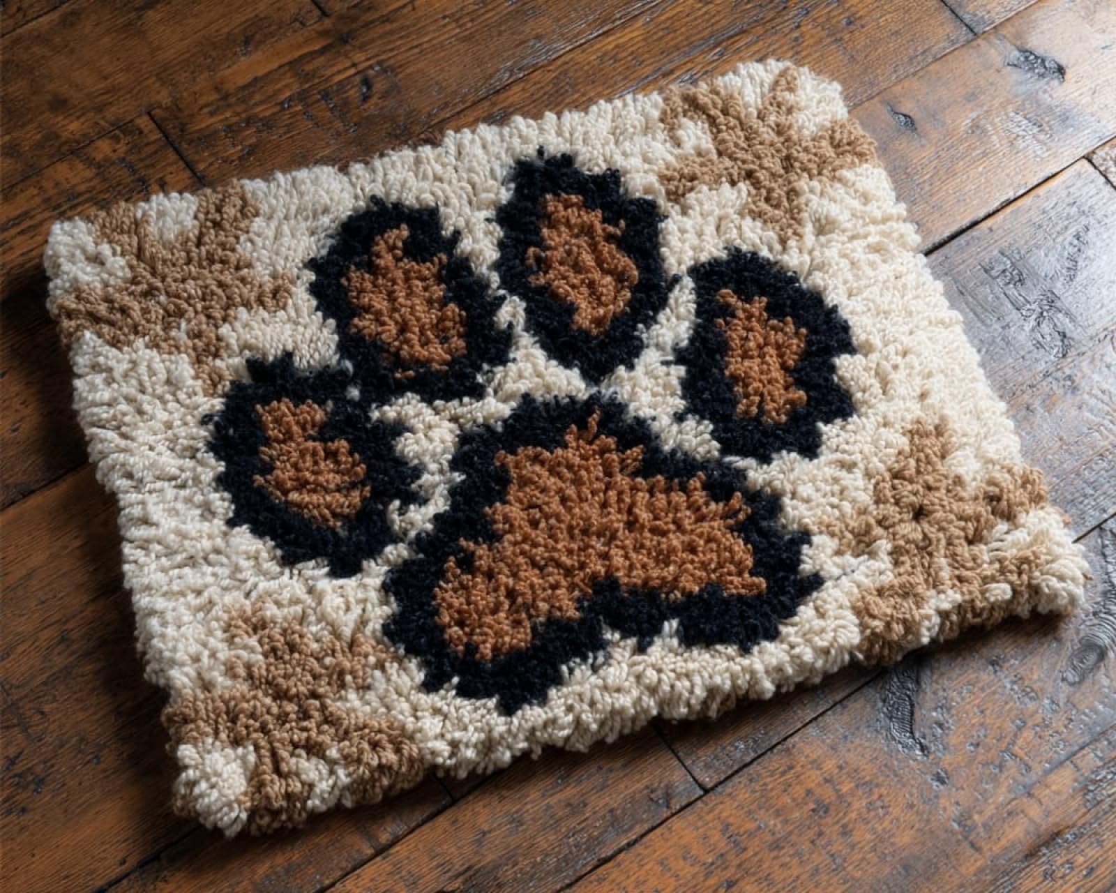 Wallphantom Latch Hook Craft Kits,Animal Dog paw Prints,Doormat Carpet Making Kits,Interlocking Hook Rug Gift Packing DIY for Teenager/Adults with Printed Canvas,90x120cm