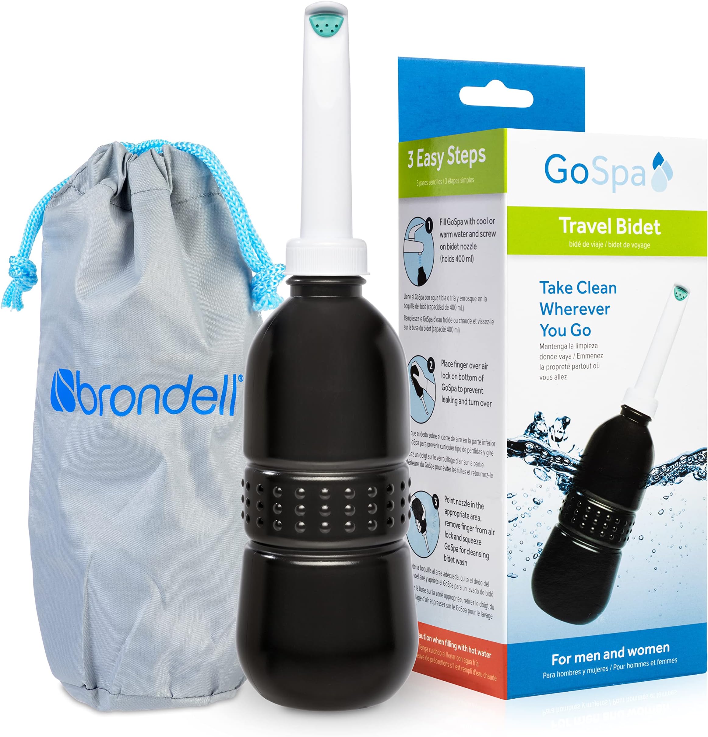 GoSpa Travel Bidet GS-70 – Portable Peri Bottle for Postpartum & Perineal Care, 400ml Handheld Bidet with Angled Nozzle, Collapsible Design, Nozzle Storage & Travel Bag, Midnight