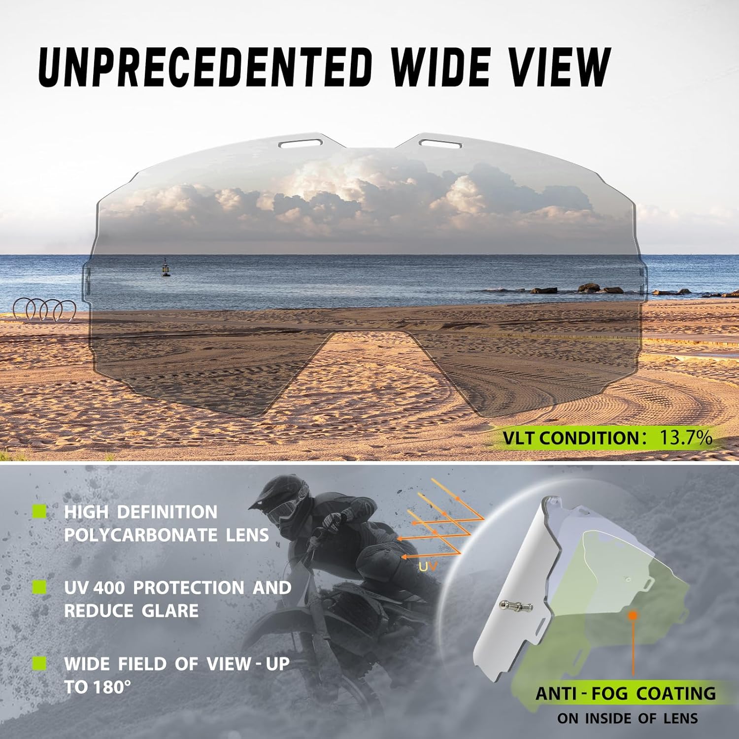 Dirt Bike Goggles Over Glasses Anti-Fog, Motorcycle Protective Eyewear Motocross Goggles for Men Women - Image 3