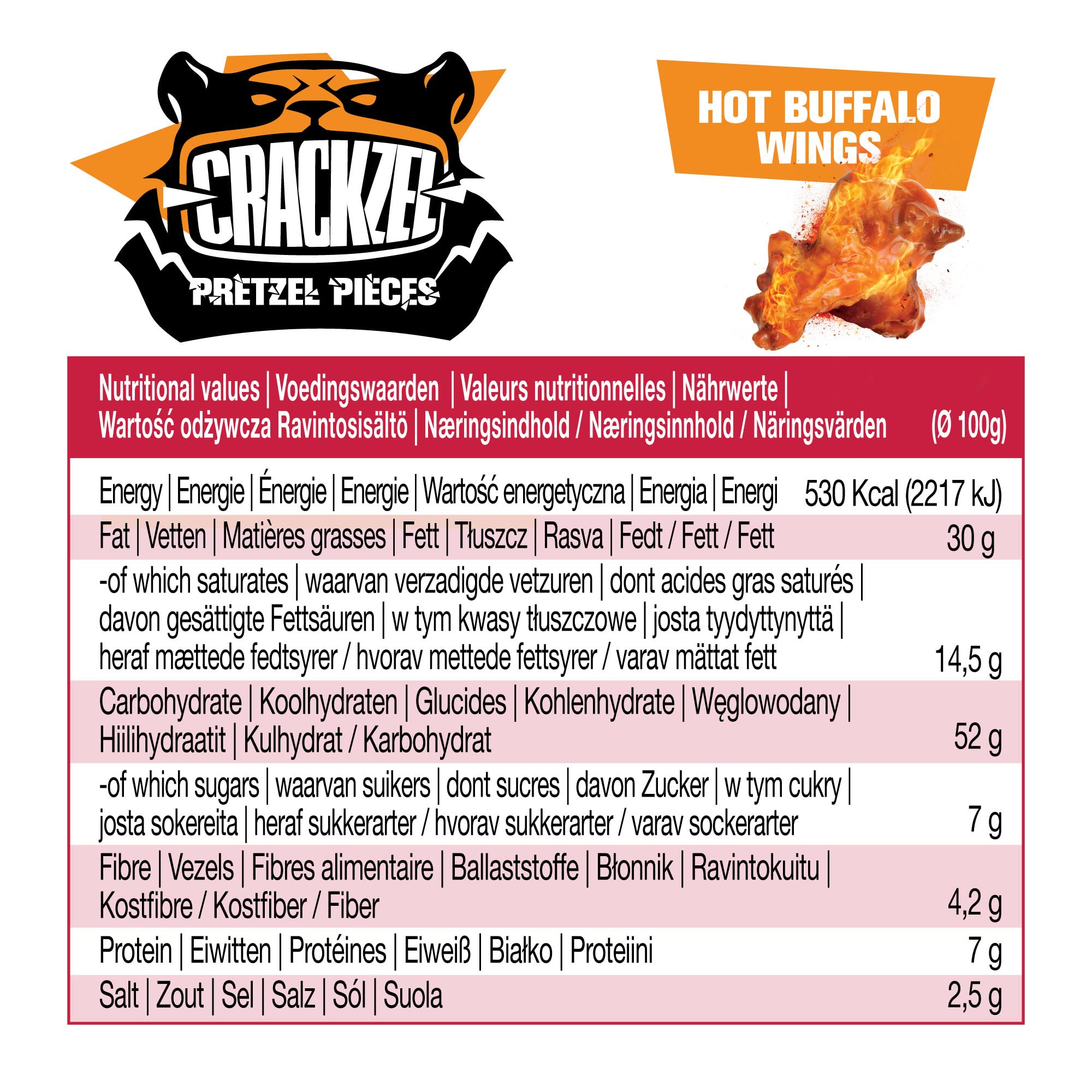 Crackzel Hot Buffalo Wings Pretzel Pieces 24 x 85 gr Picantes