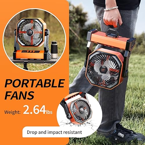 Miniatura 6 de Ventilador LED de camping con luz, 20000mAh recargable con batería para tienda de campaña al aire libre con luz y gancho, 4 velocidades, ventilador