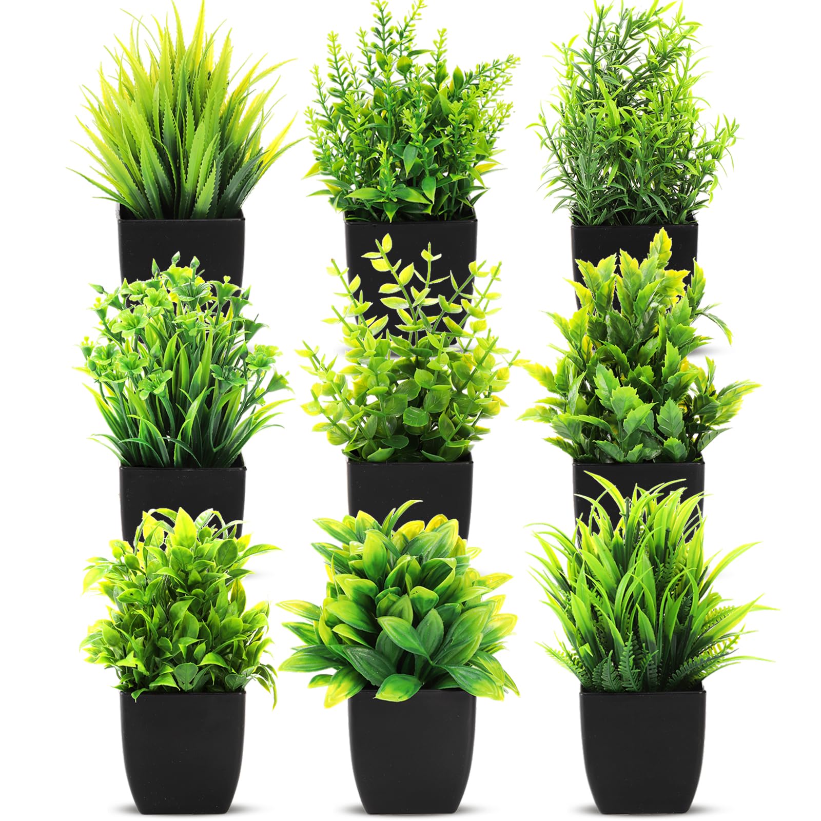 ​ZENFUN 9 Pcs Mini Artificial Potted Plants, Plastic Artificial Eucalyptus Plants Small Greenery Plant in Black Pot, Fake Plants Decor for Home Bathroom, Office Table Decor, Farmhouse