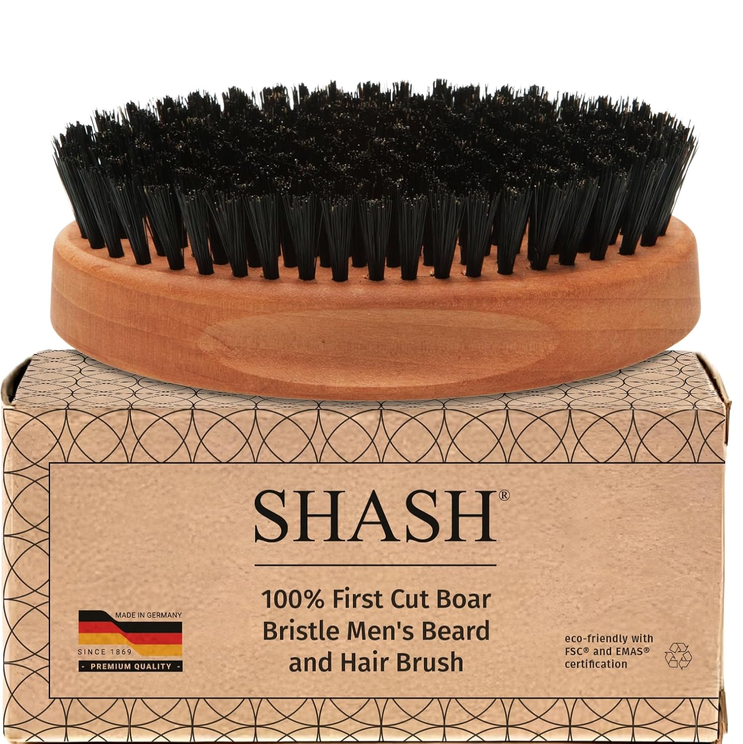 SHASH Captain 100% Boar Bristle Hair Brush - Made in Germany | Naturally Conditions, Improves Texture, and Stimulates the Scalp | Ideal for Thin to Normal Hair