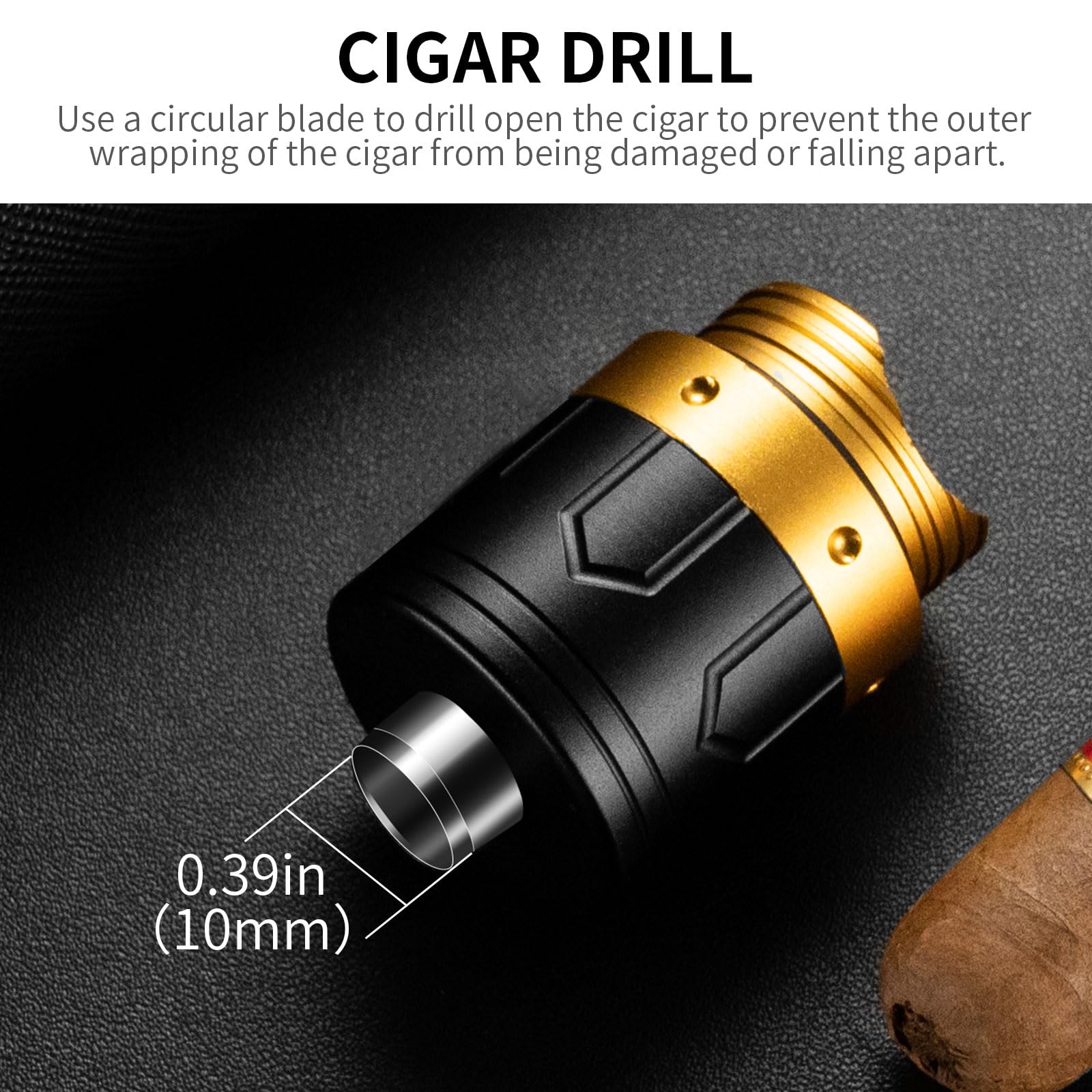 CIGARLOONG Zigarren-Rohr, 3-in-1-Zigarren-Humidor mit Hygrometer, Zigarrenlocher und Zigarrenhalter, langlebiges Zigarrenetui für Reisen im Freien, tragbare Aufbewahrung (Gold)