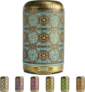 SALKING Aroma Diffuser, 260ml Metall Aromatherapie Diffusor für ätherische Öle, Raumbefeuchter Elektrisch Duftlampe, 7 Farbe Licht Vintage Diffusor für Zuhause Büro Oder Yoga MEHRWEG