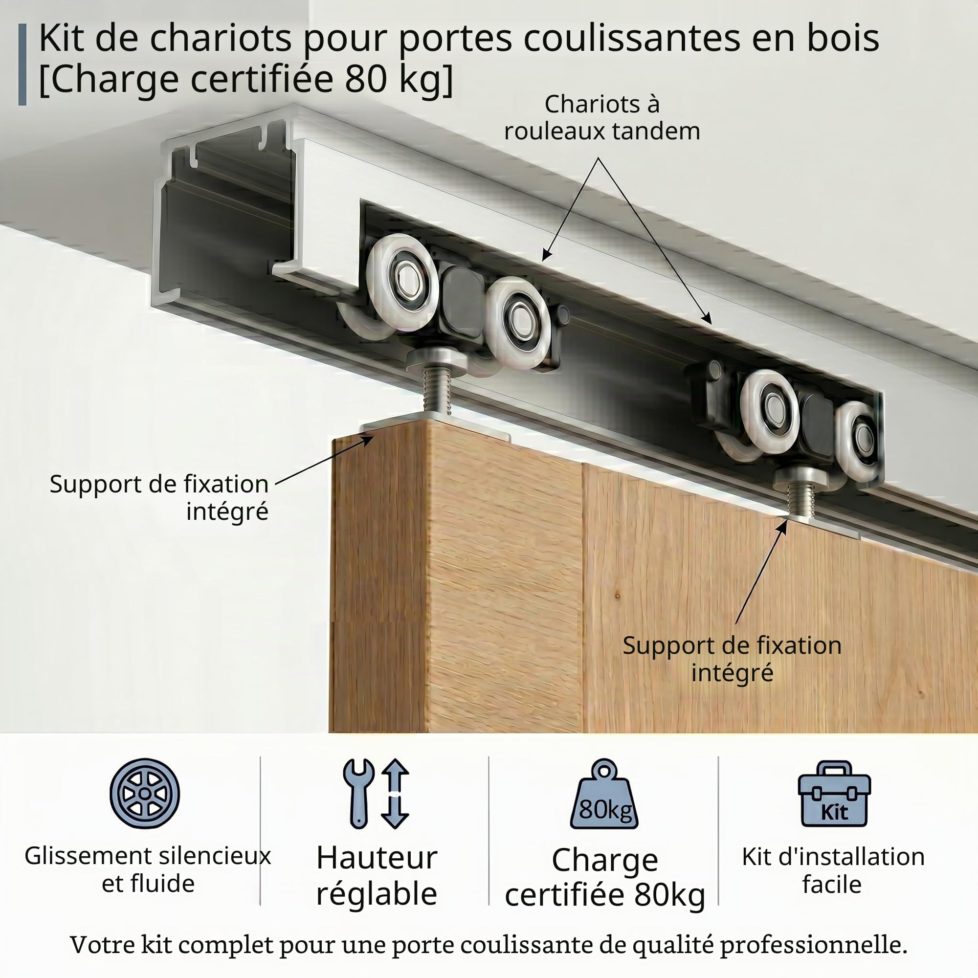 FIP, Kit de Chariots pour Portes Coulissantes, Capacité 80 kg