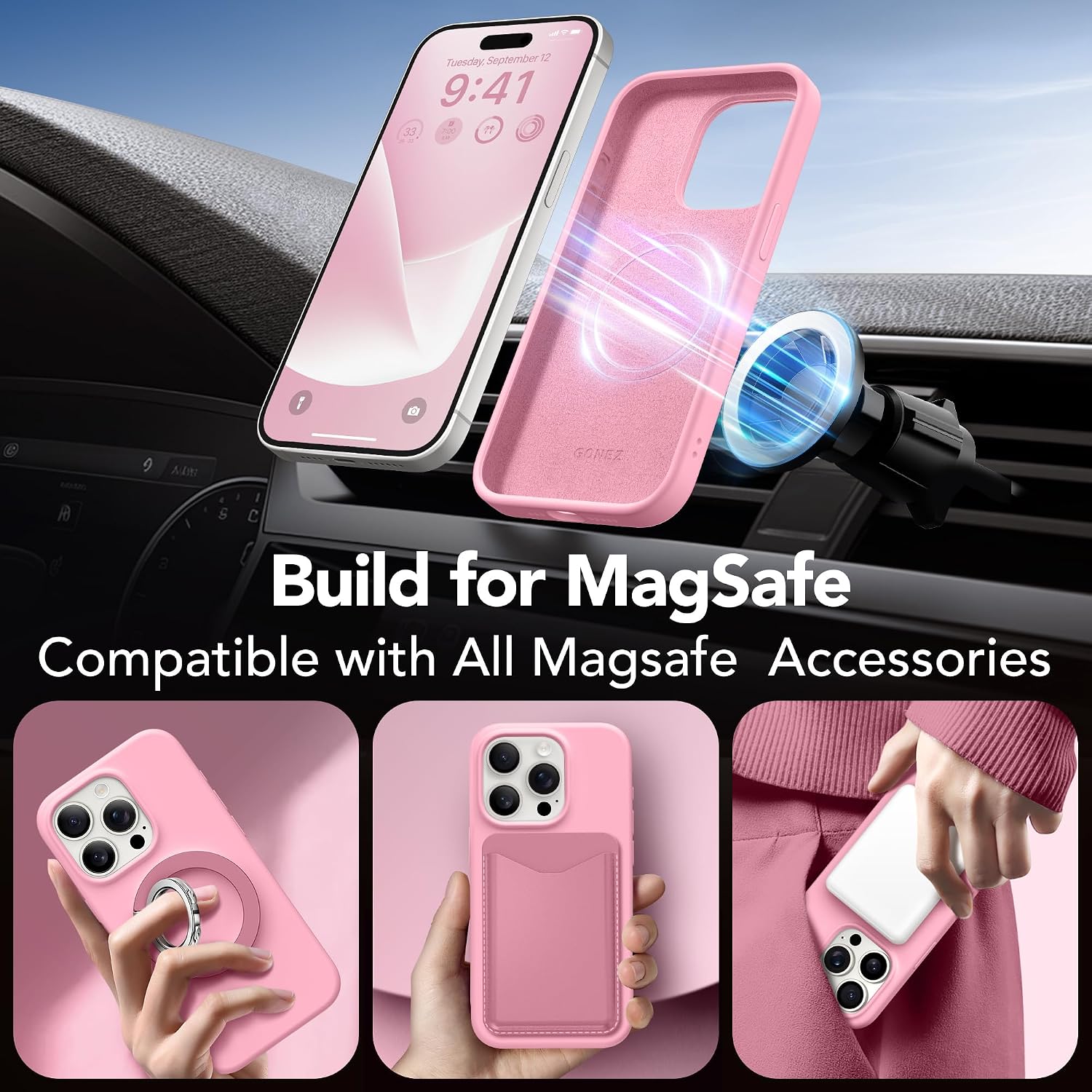  Magnetic for iPhone 15 Pro Max Case, Silicone Cover Sweetie Pink | Compatible with MagSafe, Camera Button & Screen Protector, Microfiber Lining, 3 Layers Soft Gel Rubber Shockproof Slim 6.7" thumbnail