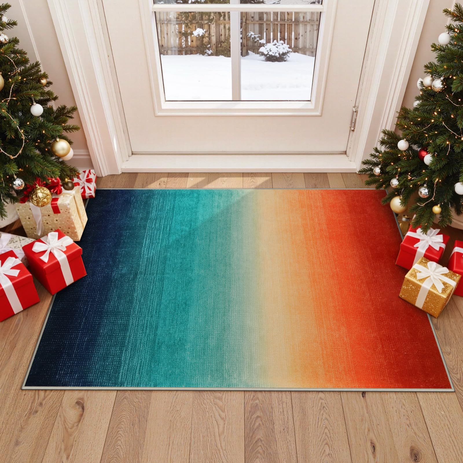Wonnitar Colorful Small Christmas Rug, Washable 2x3 Rainbow Bathroom Rugs, Modern Ombre Kitchen Sink Accent Mat, Non-Slip Gradient Indoor Floor Carpet
