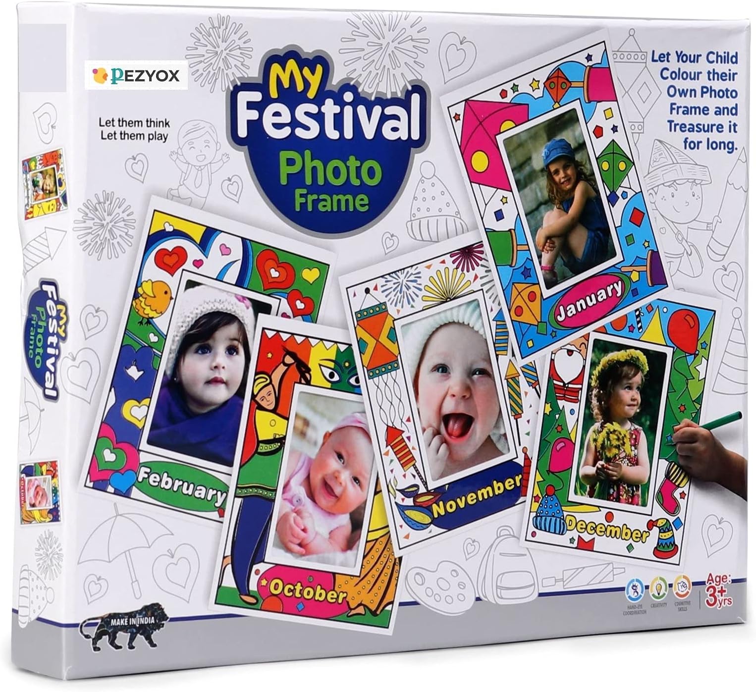 PEZYOX My Festival Photo Frame Calendar - White 1 Photo Frame Calendar,12 Different theme papers,12 Sketch Pens.