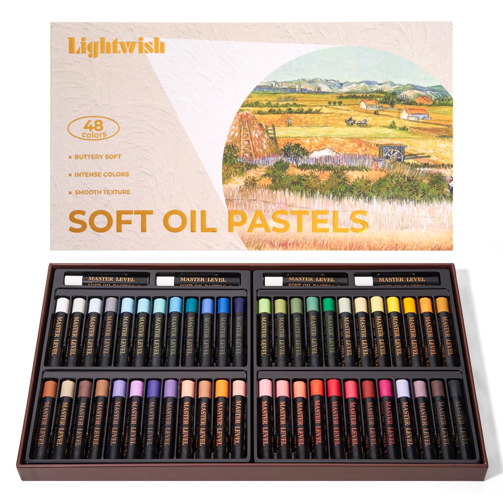 LIGHTWISH Professional Oil Pastels, 48 Vibrant Colors Plus 4 White, Set of 52, Creamy and Pigmented Artist Soft Oil Pastels for Blending, Layering & Shading