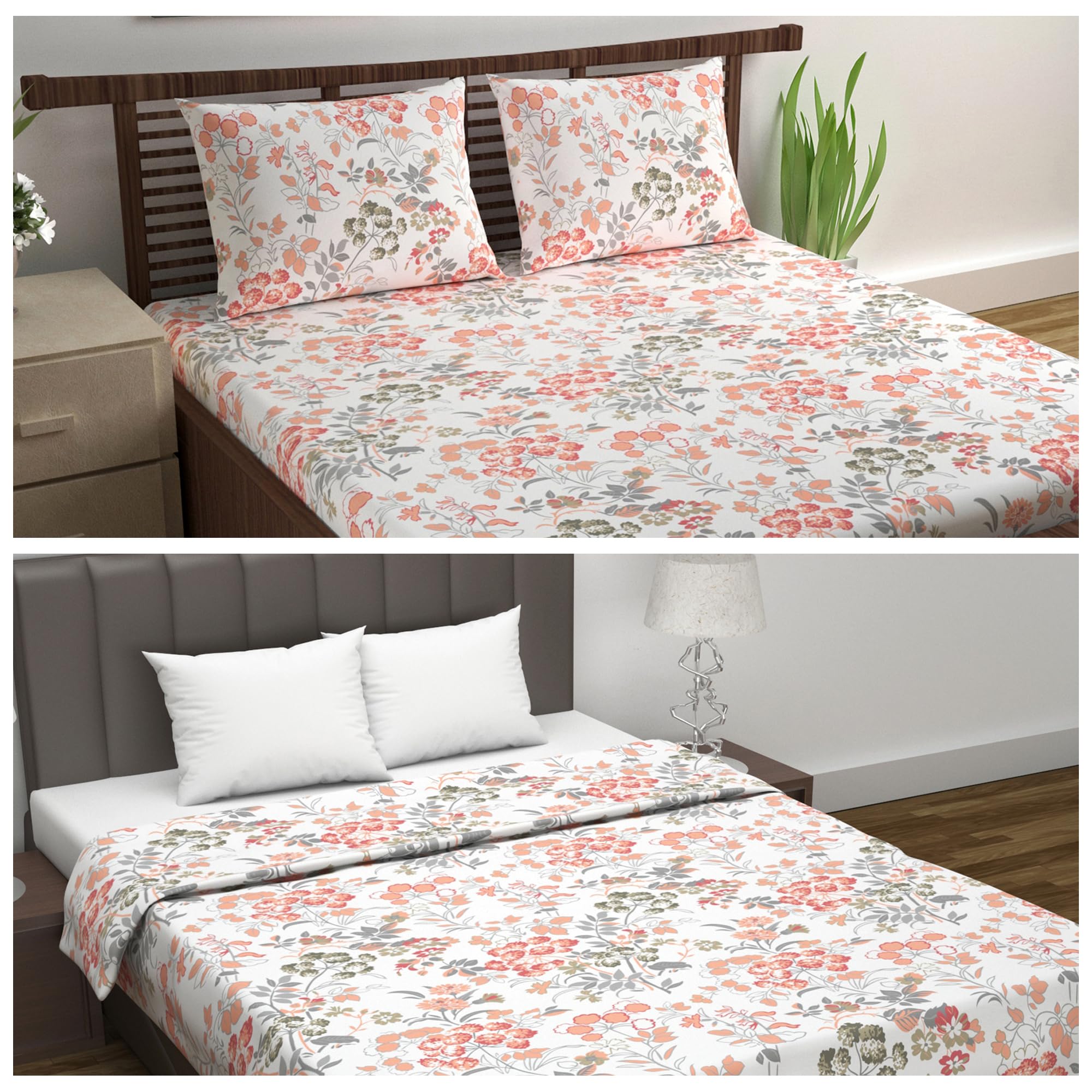 Divine Casa 100% Cotton Double Dohar with Elastic Fitted Double Bed Bedsheet (144 TC) Combo | Soft Breathable AC Blanket with 2 Pillow Covers | All Season Bedding Set-image-41