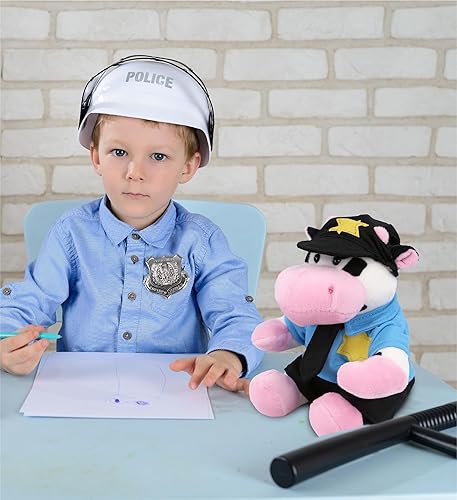 Miniatura 7 de DolliBu Peluche de oficial de policía de vaca, disfraz de policía de vaca súper suave con lindo uniforme de policía y traje de gorra, regalo de