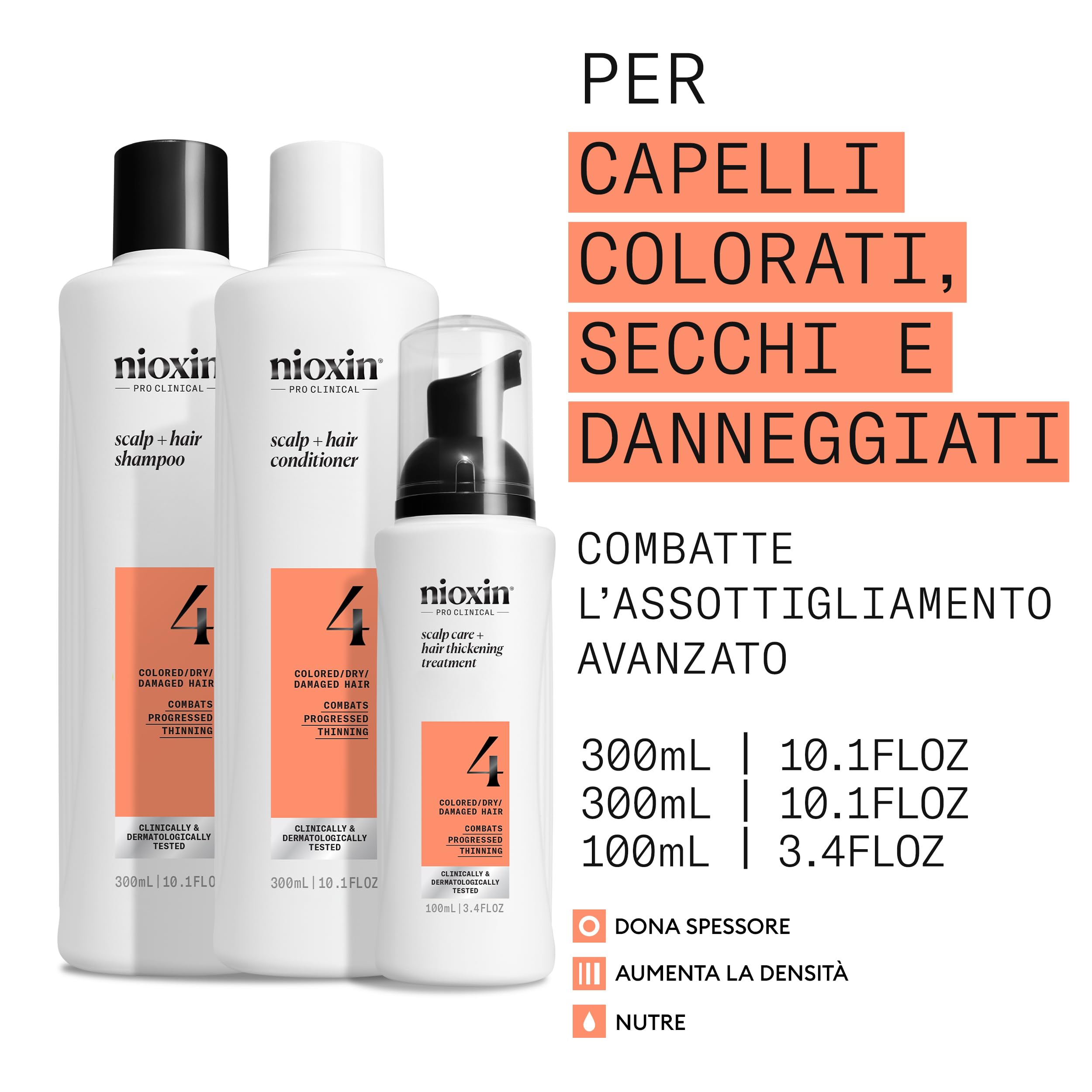 Nioxin Sistema 4 Shampoo Balsamo Trattamento Cute per Capelli Colorati Secchi Assottigliamento