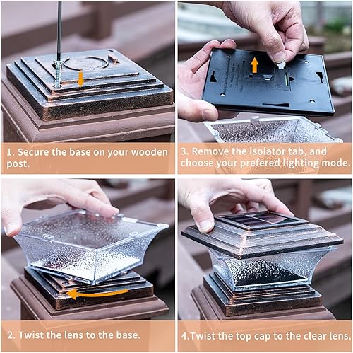 Miniatura 9 de HUYIENO Luces solares para postes de iluminación LED para exteriores, cubierta de valla, dos modos de luz, blanco cálido7 RGB LED que cambian de