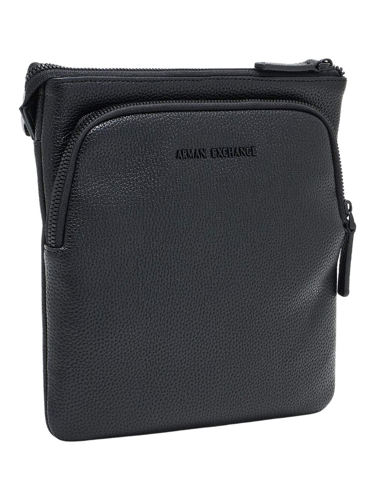 Armani Exchange Madrid, Sustainable, Embossed Logo, Crossbody Pieghevole Uomo, Nero, Taglia Unica