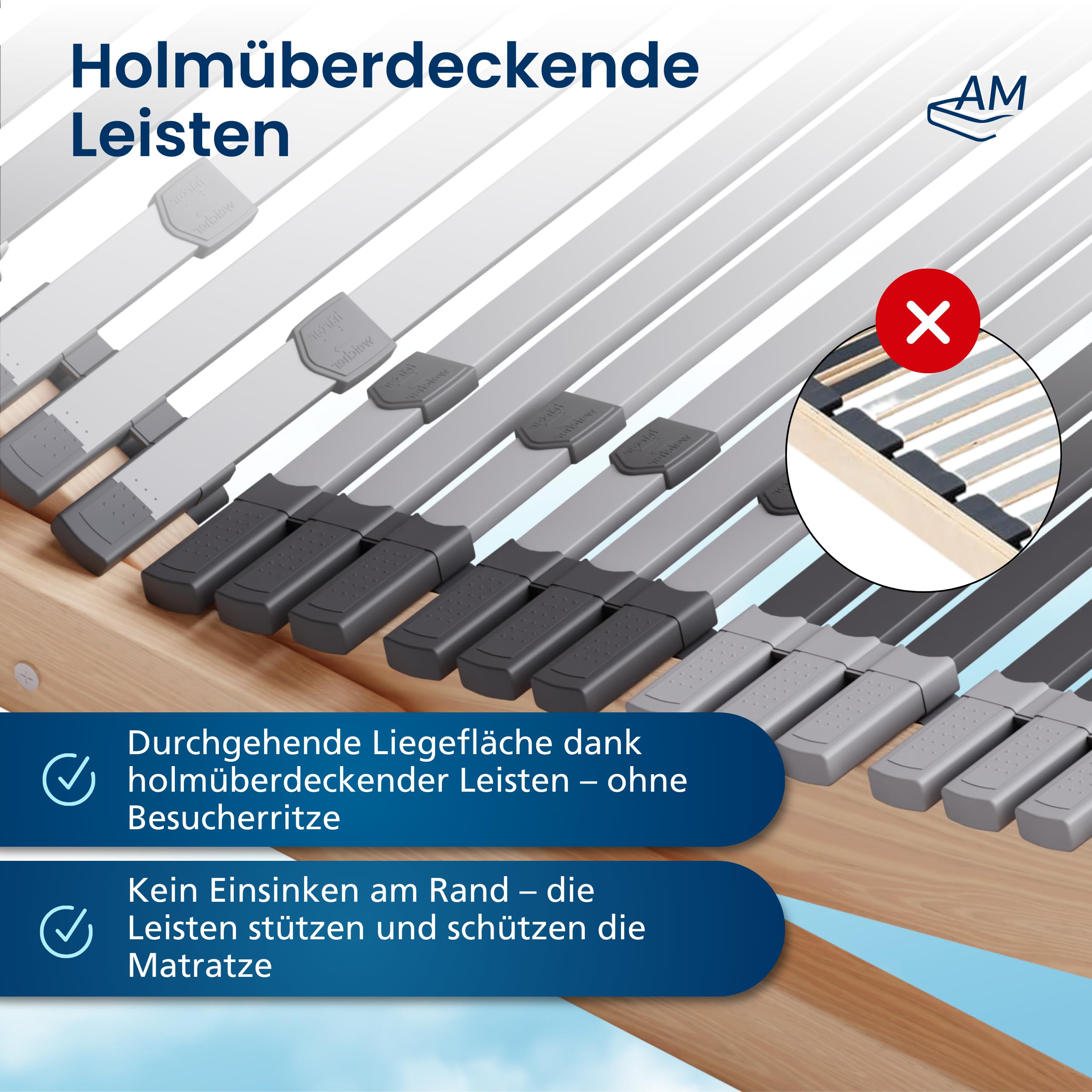 AM Qualitätsmatratzen 7 Zonen Lattenrost 100x200 verstellbar mit 44 Federleisten - Made in Germany - Verstellbarer Lattenrost 100x200 - Kopf und Fußteil - Holmabsenkung für Schulter und Becken