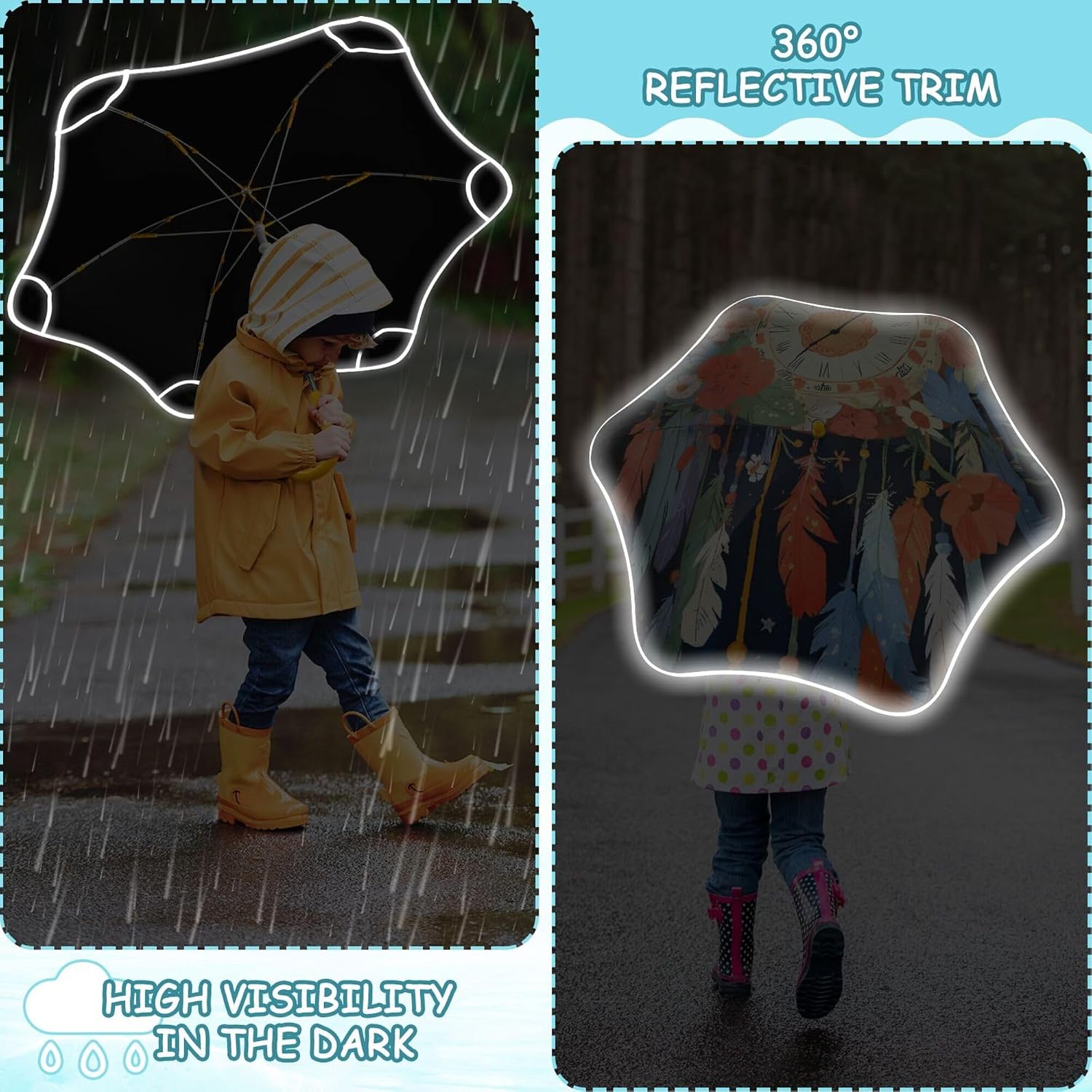 ALAZA Clock Dream Catcher Kids Umbrella for Girls Boys Toddler Children Rain & Sun Umbrella