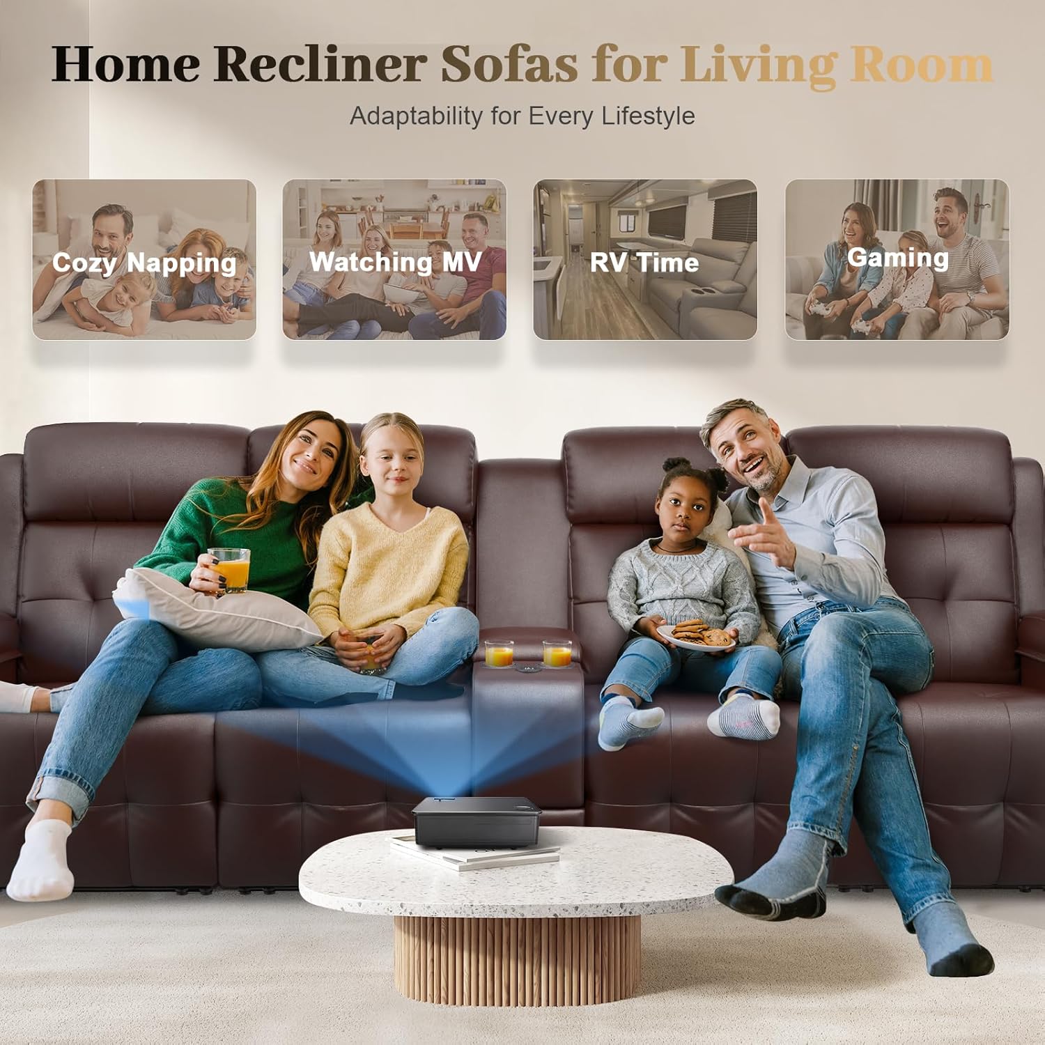 Recliner Sofa, 4 Seater Massage Reclining Loveseat Sofa Sets, 1 Single Power Recliner Chairs Heat & Massage, Heavy Weight Capacity, RV Clearance Love Seat Couch with Console, USB, Type C Port