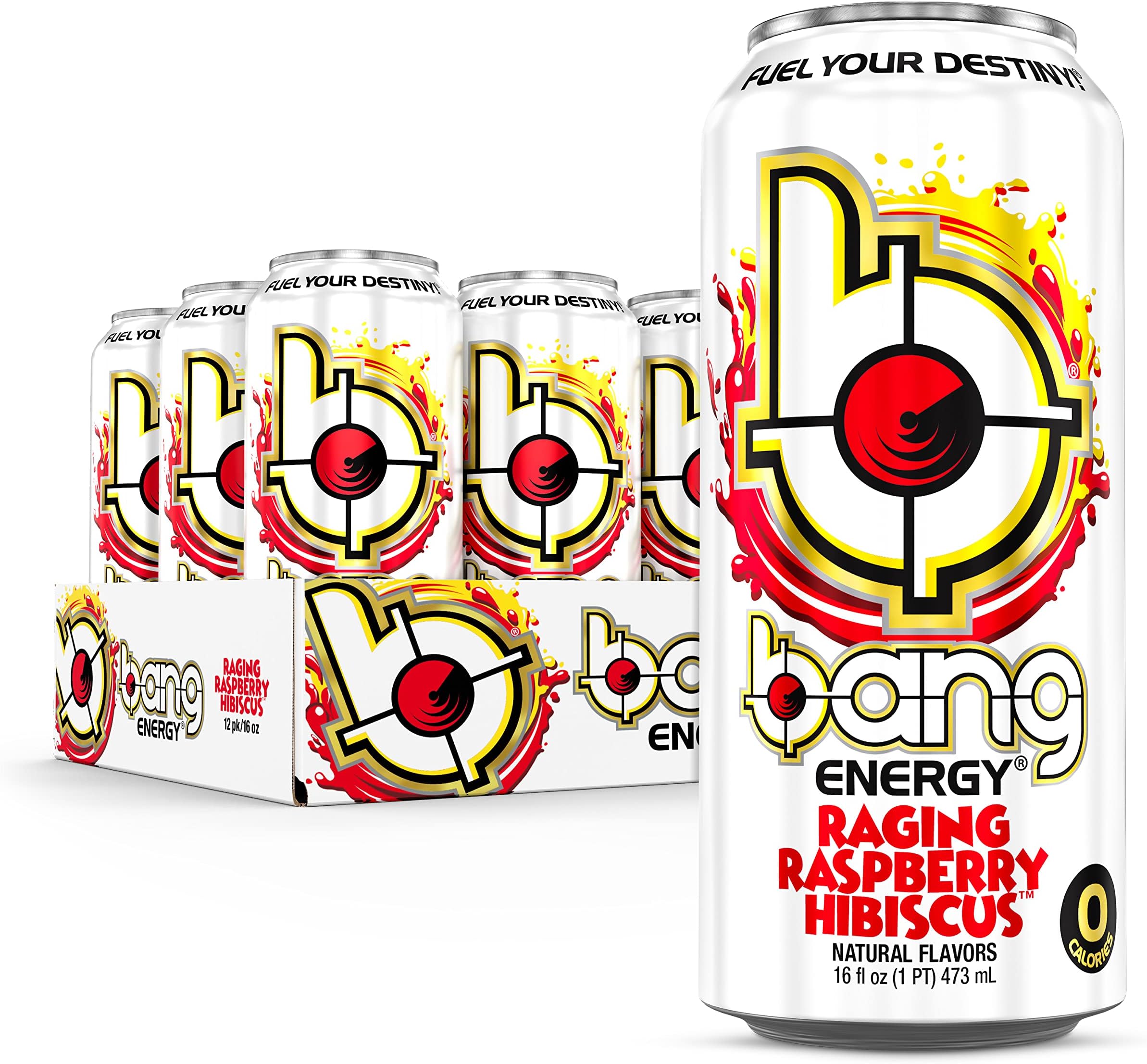 BANGEnergy Raging Raspberry Hibiscus, Sugar-Free Energy Drink, 16 Ounce (Pack of 12)
