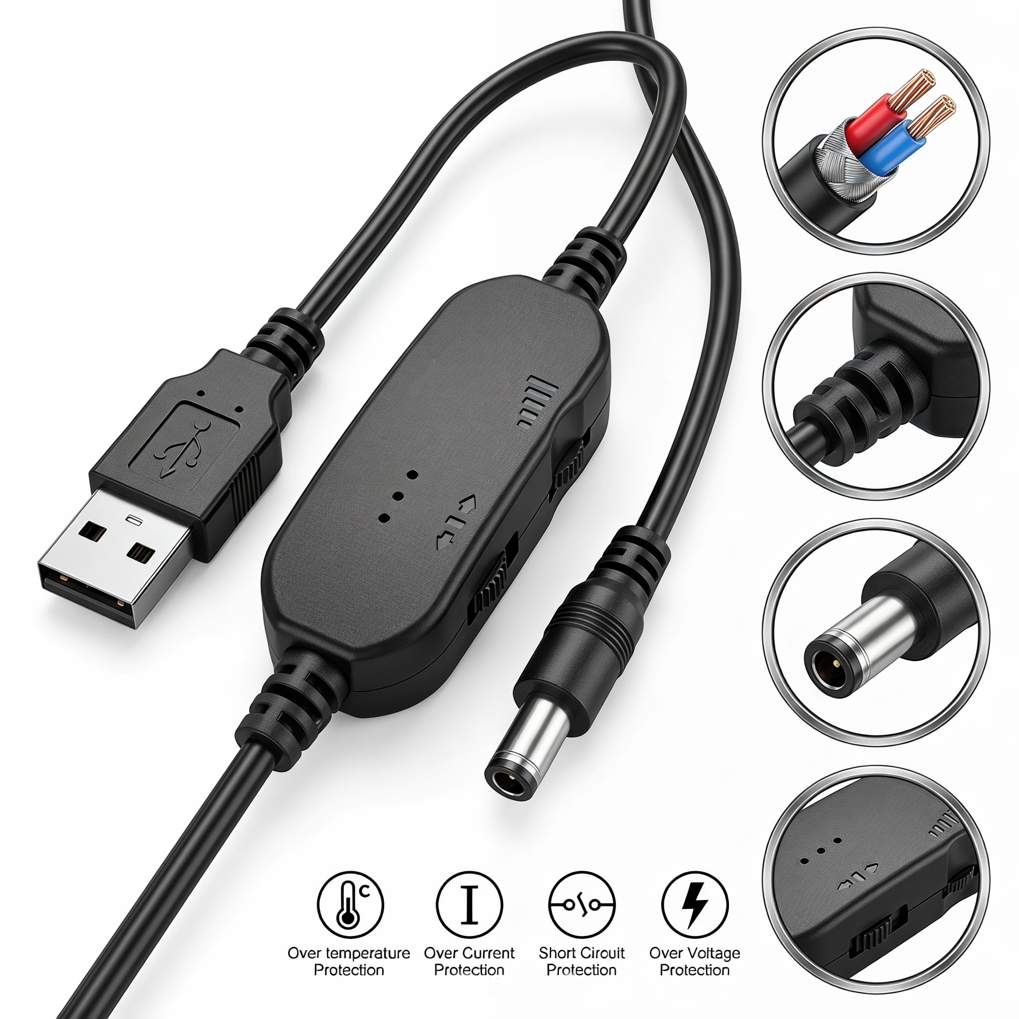 Delinx 8 W DC 12 V PC-Kühlerlüfter, Geschwindigkeitsregelung, USB auf Dual 3-polig, 4-poliges Lüfter-Netzadapterkabel, DC 5 V, Step-up, 5–12 V verstellbar, mit 2-Wege-Splitterkabel