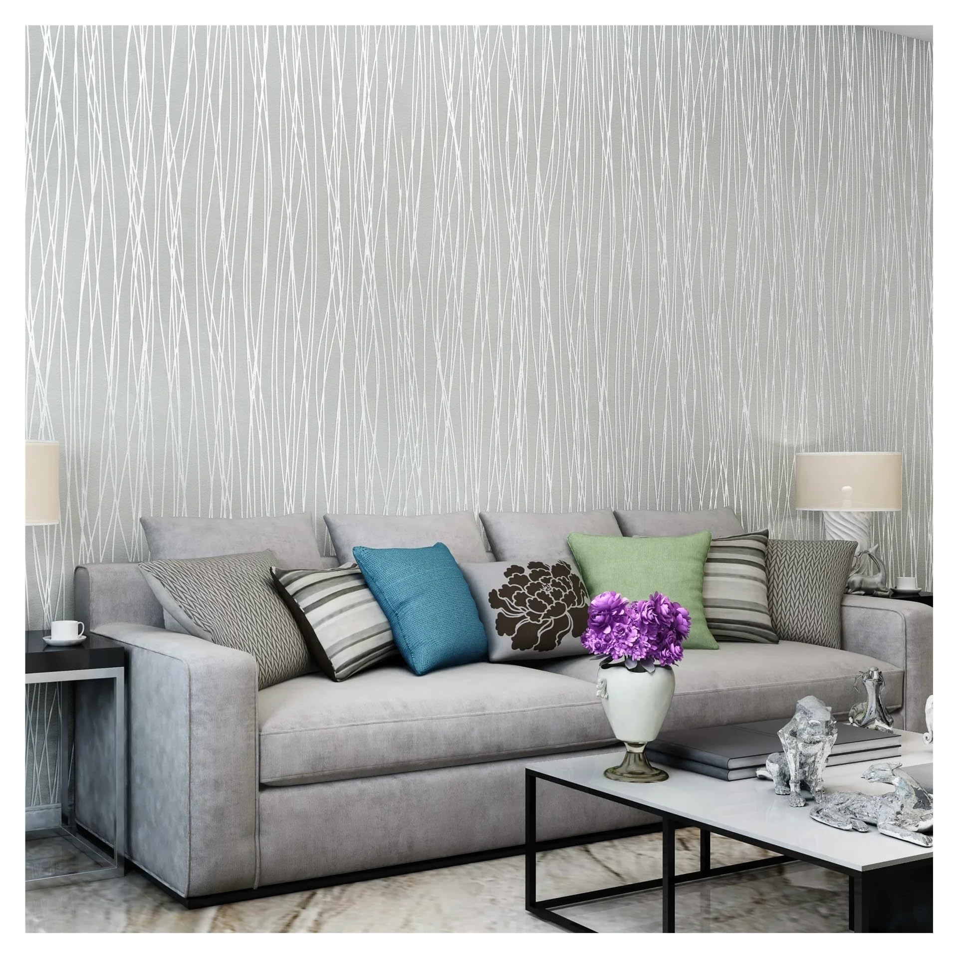 CIGPKLO Grasscloth Wallpaper Non Woven Wallpaper Bedroom Living Room Solid Color Plain Striped Background Wall Papers Home Decor Papel Tapiz 3D para Pared(Grey,9.5mx53cm)