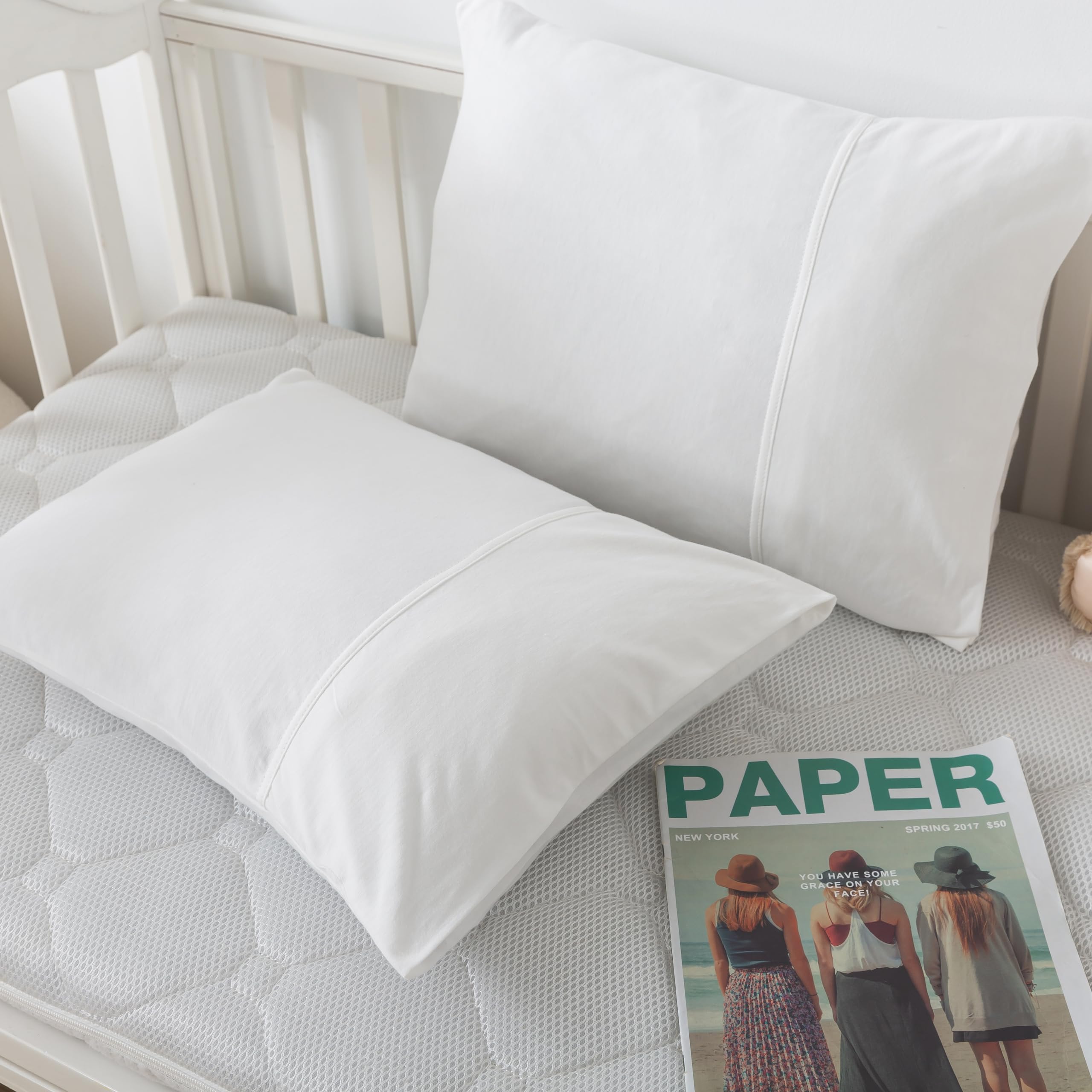 Household Cotton Jersey Knit Pillowcases, Soft and Breathable Travel Pillow Cases with Envelope Closure,13" x 18" 2 Pack (Pure White)