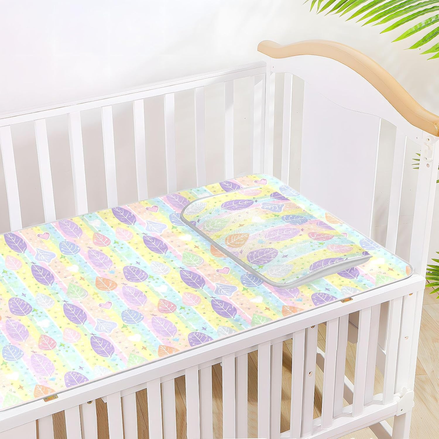 Cooling Baby Play Mattress 28" x 52" Reusable Leaves Cartoon Padded Crib for Baby&Toddler