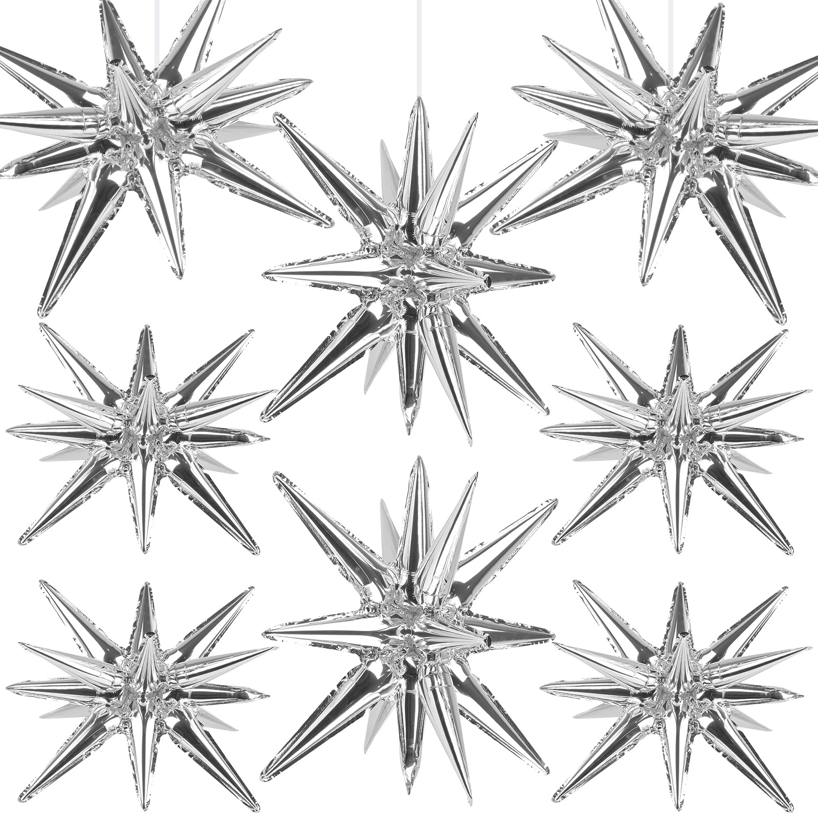Wrbin 8 Pcs Silver Star Balloons, 27/22 inch Explosion Foil Balloons for Birthday, Baby Shower, Wedding, Backdrop, Anniversary, Graduation Party