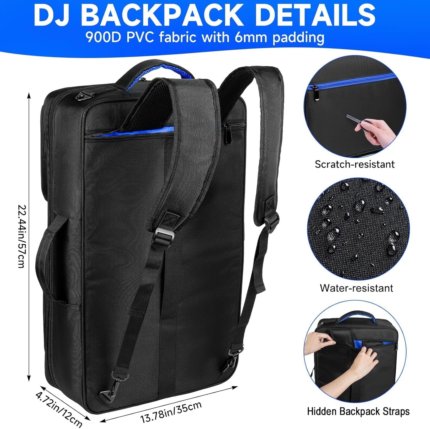 Funda universal para controlador de DJ, compatible con DDJ-FLX4/REV1/SB3/400, se adapta a portátiles de 16 pulgadas, bolsillos para micrófono y auriculares, resistente al agua, color negro