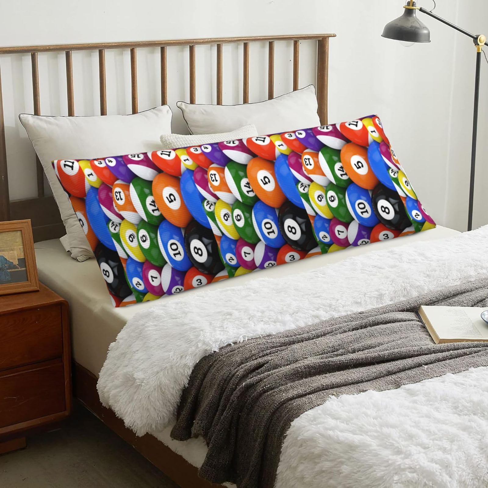 Billiards Balls, Body Pillow Cover with Zipper,Long Body Pillowcase 20 x 60 in