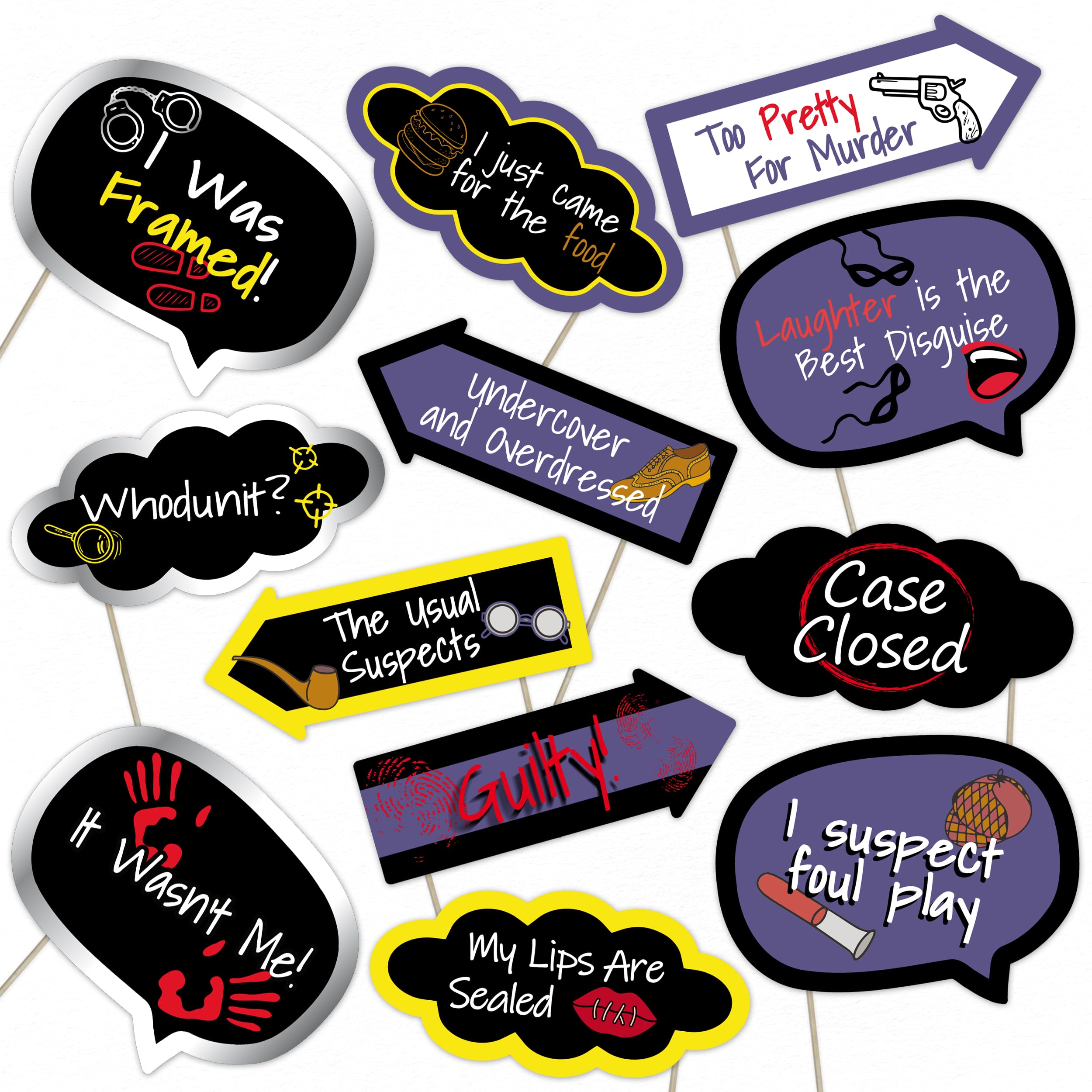 Murder Mystery Photo Booth Props Set – Fun Party Decorations for Mystery Nights, Detective Games, and Crime Theme Events (12)