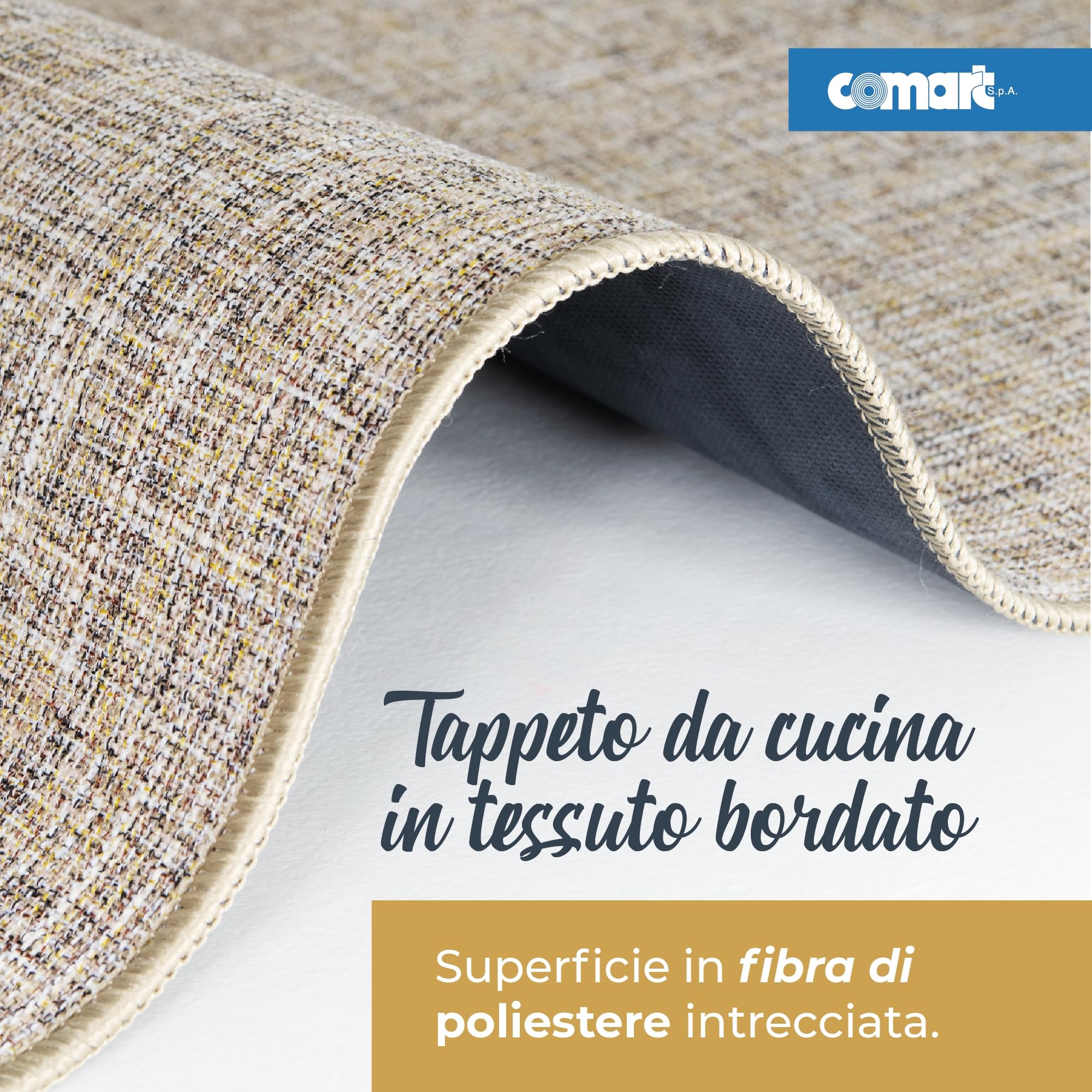 Comart - Tappeto Cucina Trama - 50x240 cm - Antiscivolo - Assorbente - Facile da Pulire - Passatoia in Poliestere Intrecciato - Resistente - Moderno - Runner per Corridoio e Entrata - Beige