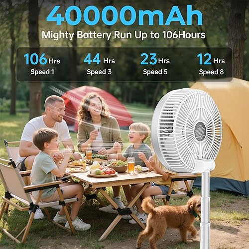 Miniatura 2 de Ventilador de batería de 40000 mAh, ventilador plegable recargable, funcionamiento de 106 horas, 8 velocidades oscilantes con control remoto,