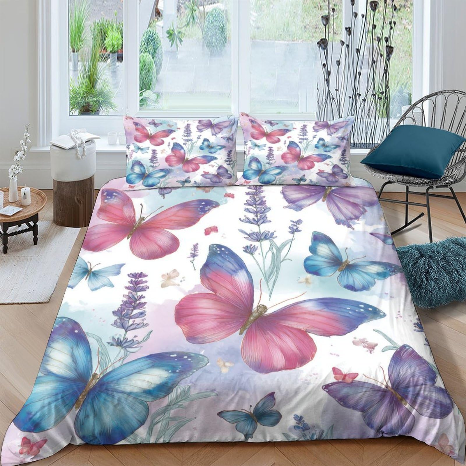 Ctjqhvkz Style-9 3D Printed Watercolor Butterfly Fitted Sheet Microfiber Soft Breathable Floral Mattress Cover For Bedroom Guestroom Decor Single（135X200cm）