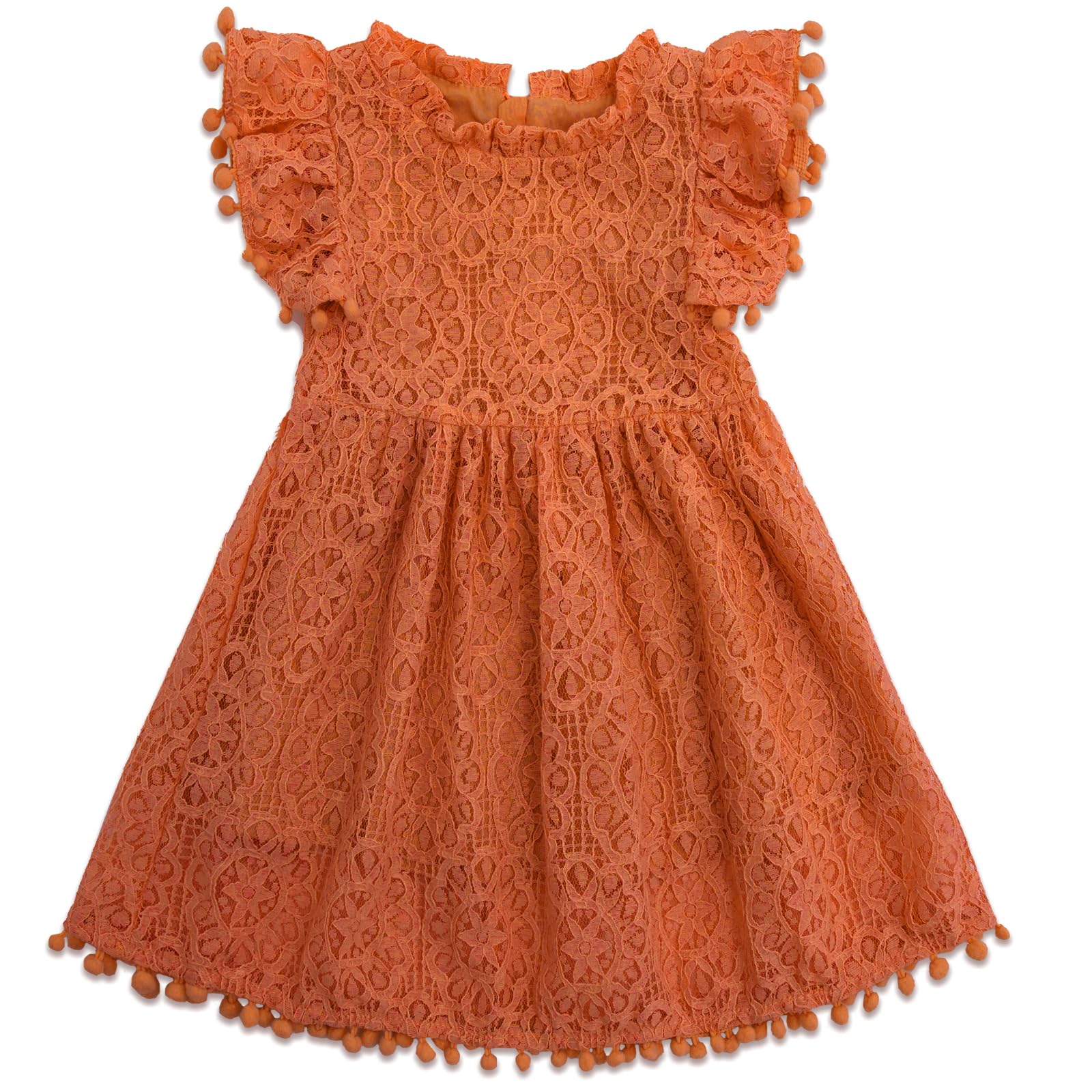 Cabahata Toddler Girls Lace Dress Pom Pom Ruffle Sleeve Kids Party Birthday Princess Dresses for Age 12 Months-5 Years