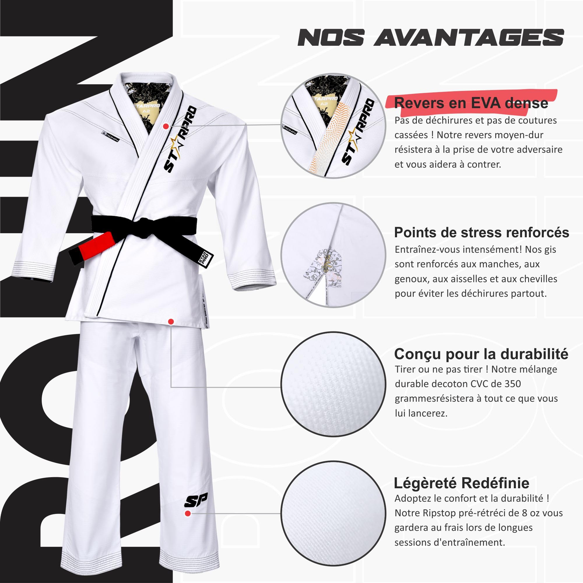 Starpro | Ronin Preshrunk Premium Jiu Jitsu, BJJ Gi | Diverses tailles et couleurs | Jujitsu Gi, Lightweight BJJ Gi, Jiu Jitsu Gi, Juijitsu Gi, Gi BJJ, BJJ Gi Men