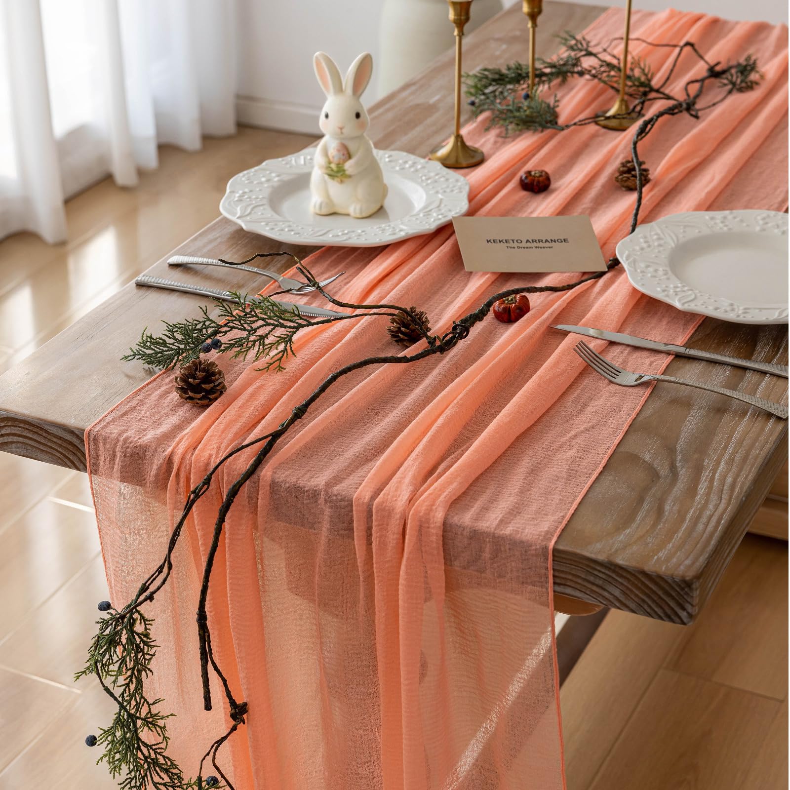 Fresh Salmon Cheesecloth Table Runner 120 in Fall Party Home Decorations