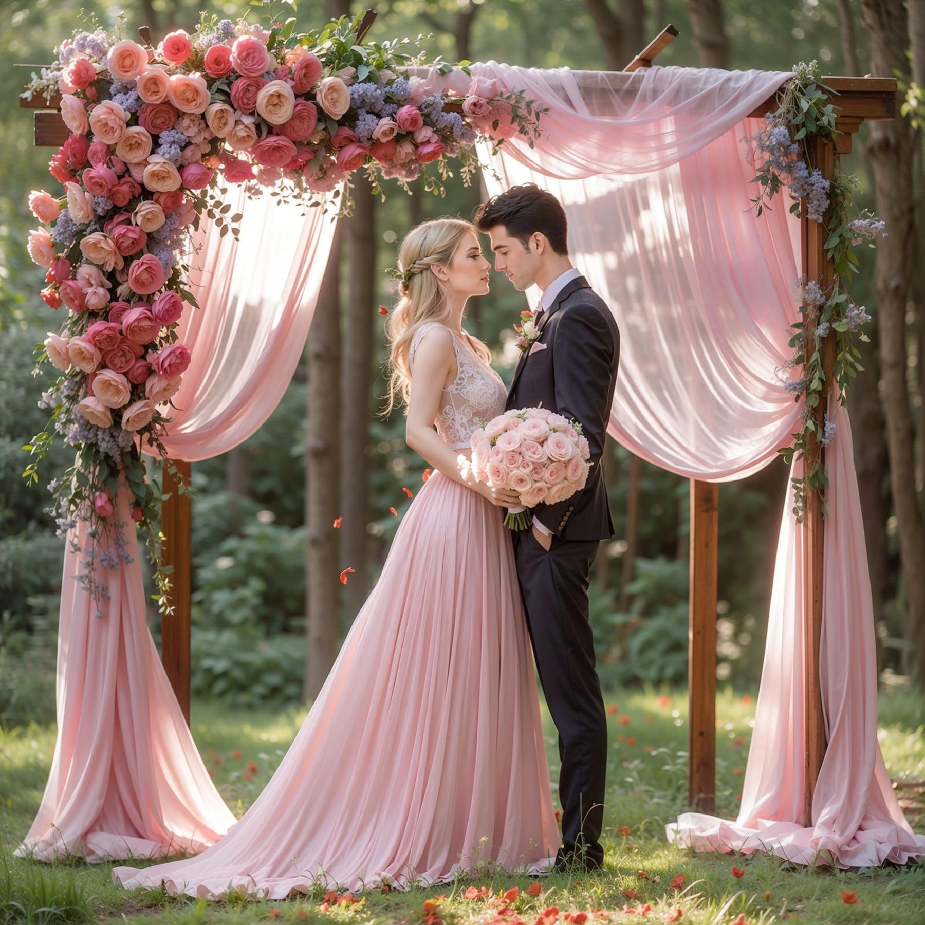 Vorhang für Hochzeitsbögen, 2 Paneele, 4,7 m, durchscheinender Hintergrund, Chiffon-Stoff, Vorhang, Voile, Schals, Drapierpaneele für Hochzeit, Torbogen, Zeremonie, Vorhang, Volant, Party-Dekoration