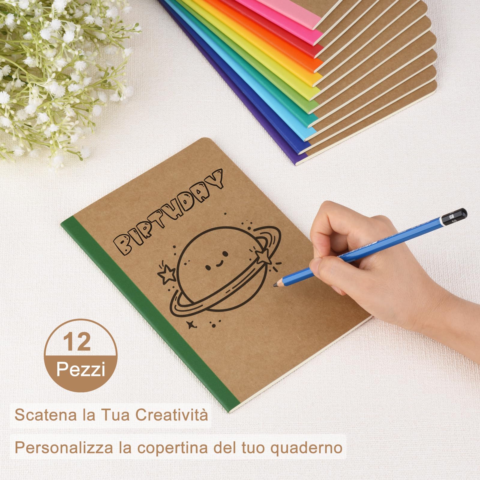 ZCZN Quaderno A5 Con Dorso Arcobaleno Vivace, 12 Pezzi, Quaderni a Righe, 30 Fogli