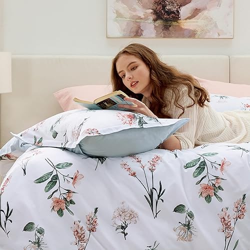 Miniatura 5 de Bedsure Funda de edredón tamaño King 100% algodón, reversible, bonito juego de funda de edredón floral con cierre de cremallera, funda de edredón