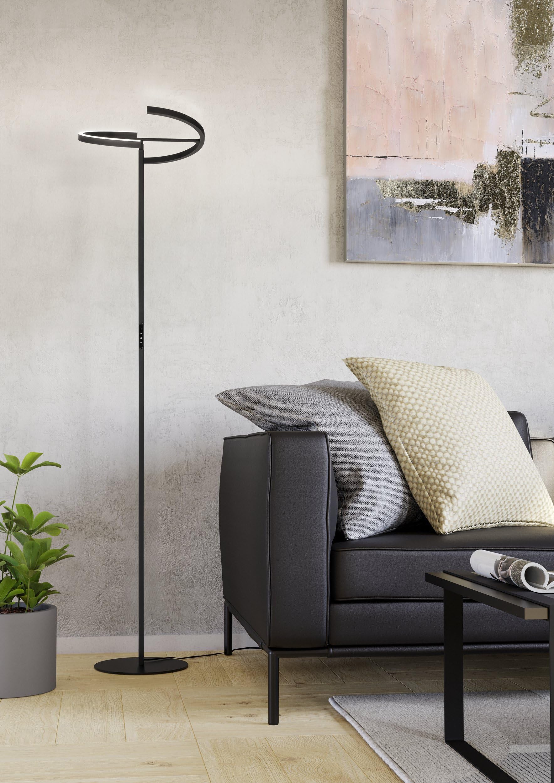 EGLO LED Stehlampe Castelpoto, Lampe Wohnzimmer touch dimmbar | schwenkbare Standleuchte, Leselampe aus Stahl in Schwarz, warmweiß, 180 cm