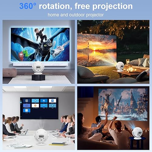 Miniatura 7 de L-mix Mini 4k proyector portátil inteligente con rotación de 360, proyector wifi y bluetooth Android 13 WiFi película al aire libre proyector